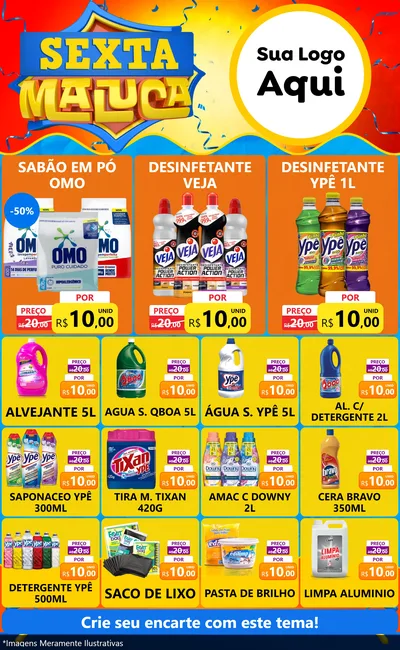 Modelo de Encarte para Encarte Grande com o tema Sexta Maluca para Produtos de Limpeza