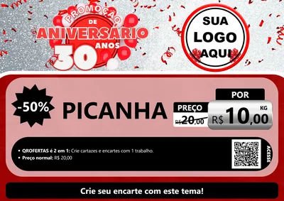 Modelo de Cartaz para Cartaz A4 Horizontal com o tema Promoção de Aniversário - 30 Anos para Açougue