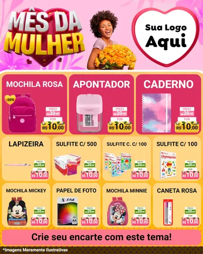Modelo de Rede Social para Feed Instagram com o tema Mês da Mulher para Papelaria