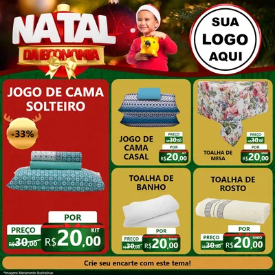 Modelo de Rede Social para Feed Facebook com o tema Natal da Economia para Cama, Mesa e Banho