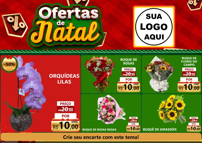 Modelo de Encarte para Encarte A4 Horizontal com o tema Ofertas de Natal para Floricultura e jardim