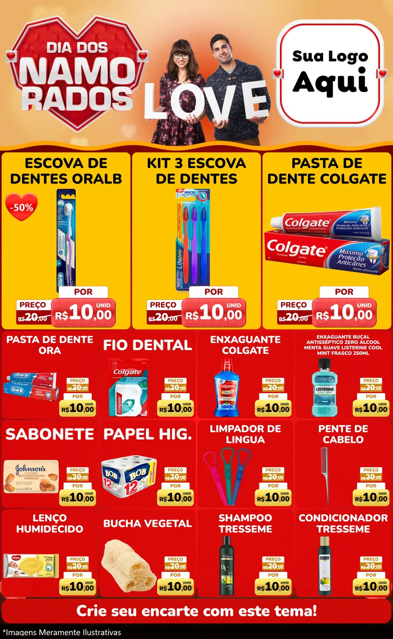 Modelo de Encarte para Encarte Grande com o tema Dia dos Namorados para Higiene Pessoal