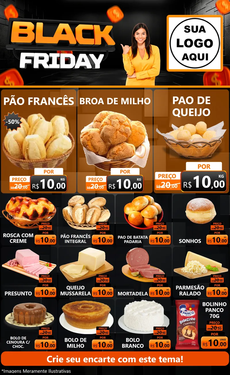 Modelo de Encarte para Encarte Grande com o tema Black Friday para Padaria