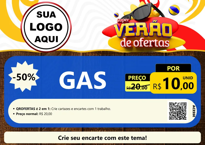 Modelo de Cartaz para Cartaz A4 Horizontal com o tema Super Verão de Ofertas para Água e gás