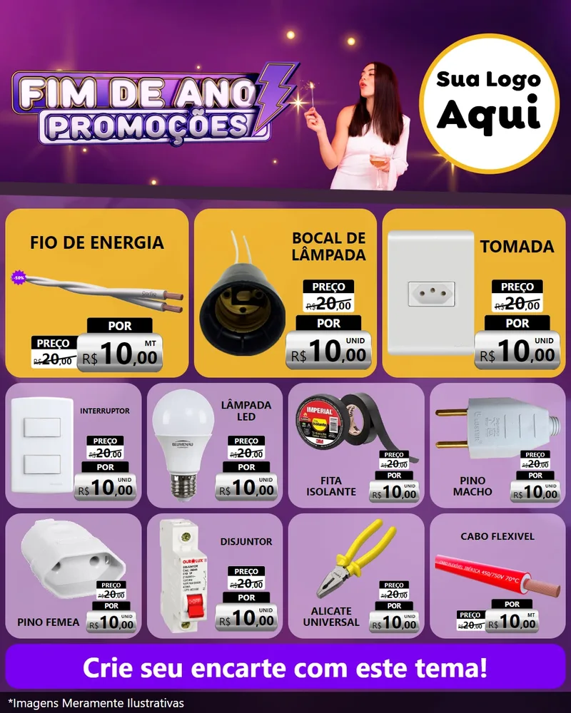 Modelo de Rede Social para Feed Instagram com o tema Fim de Ano Promoções para Materiais Elétricos