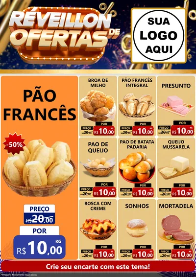 Modelo de Encarte para Encarte A4 Vertical com o tema Réveillon de Ofertas para Padaria