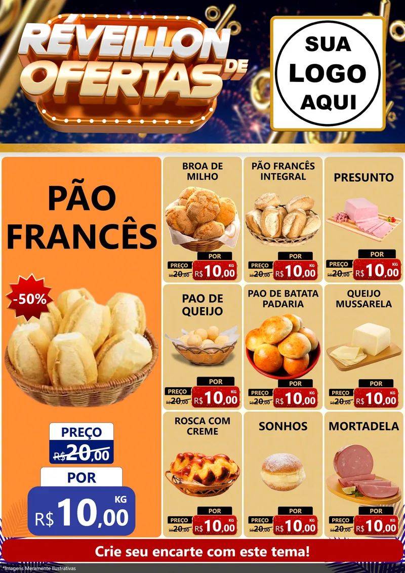 Modelo de Encarte para Encarte A4 Vertical com o tema Réveillon de Ofertas para Padaria