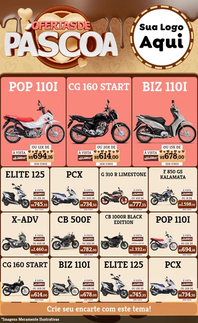 Modelo de Encarte para Encarte Grande com o tema Ofertas de Páscoa para Concessionaria de Motos