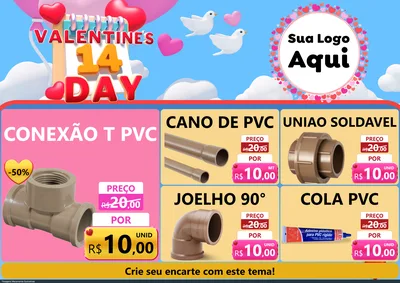 Modelo de Encarte para Encarte A4 Horizontal com o tema Valentine's Day para Tubos e conexões