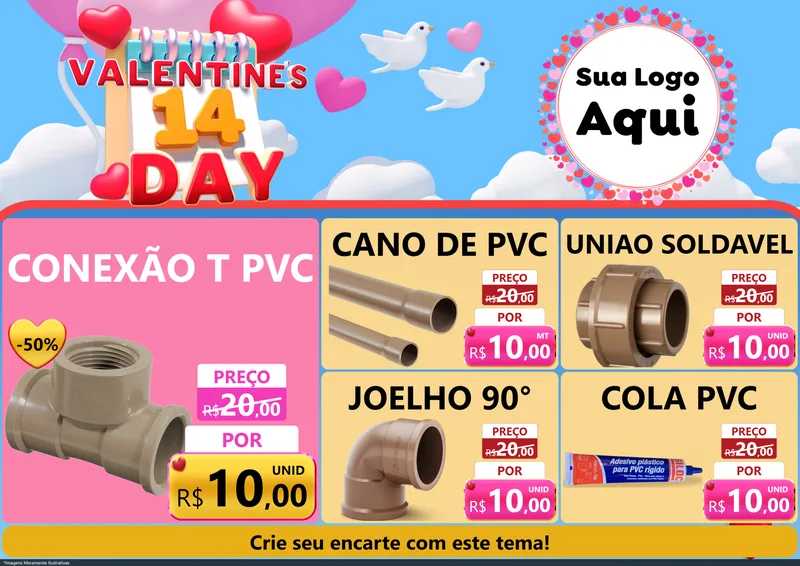 Modelo de Encarte para Encarte A4 Horizontal com o tema Valentine's Day para Tubos e conexões