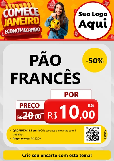 Modelo de Cartaz para Cartaz A4 Vertical com o tema Comece Janeiro Economizando para Padaria