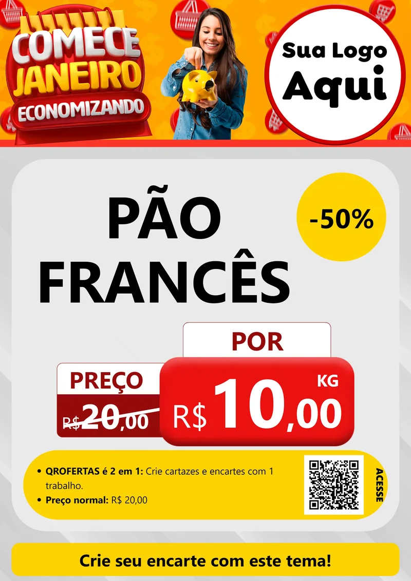 Modelo de Cartaz para Cartaz A4 Vertical com o tema Comece Janeiro Economizando para Padaria