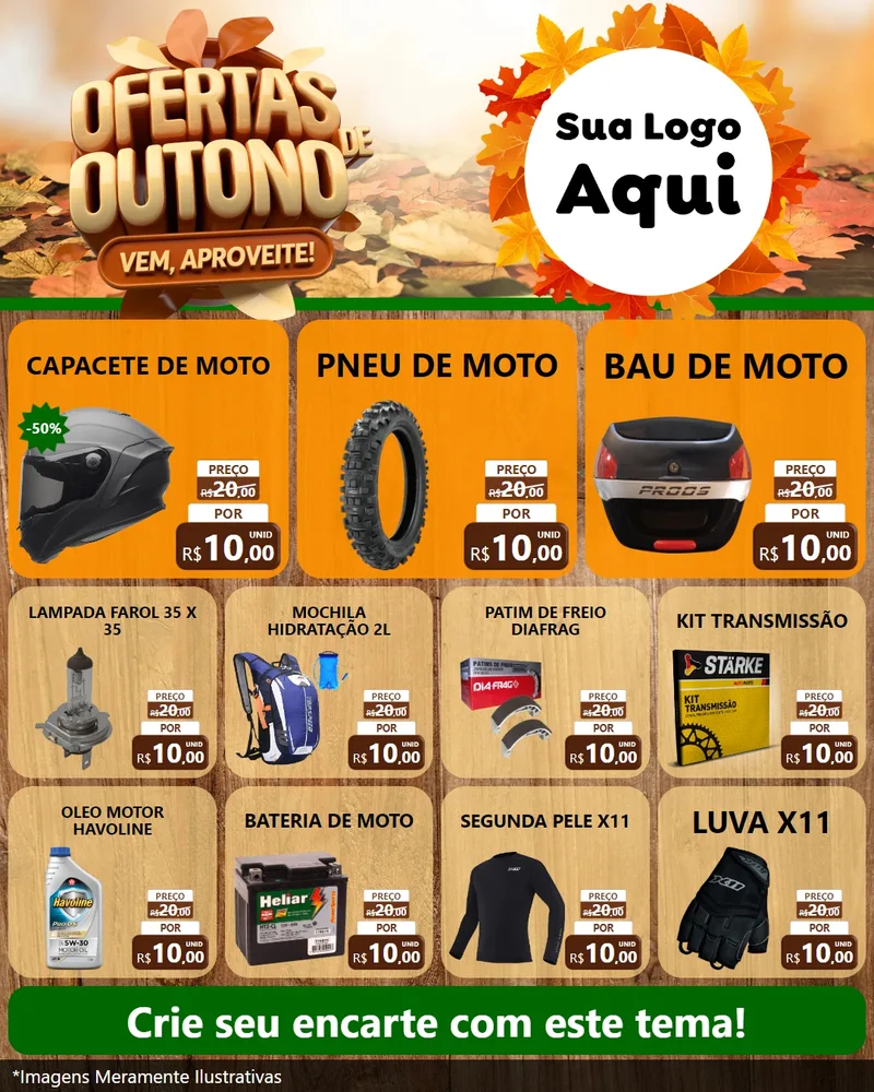 Modelo de Rede Social para Feed Instagram com o tema Ofertas de Outono - Vem, Aproveite! para Moto peças