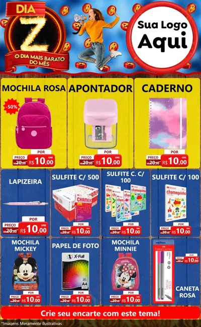 Modelo de Encarte para Encarte Grande com o tema Dia Z - O Dia Mais Barato Do Mês para Papelaria