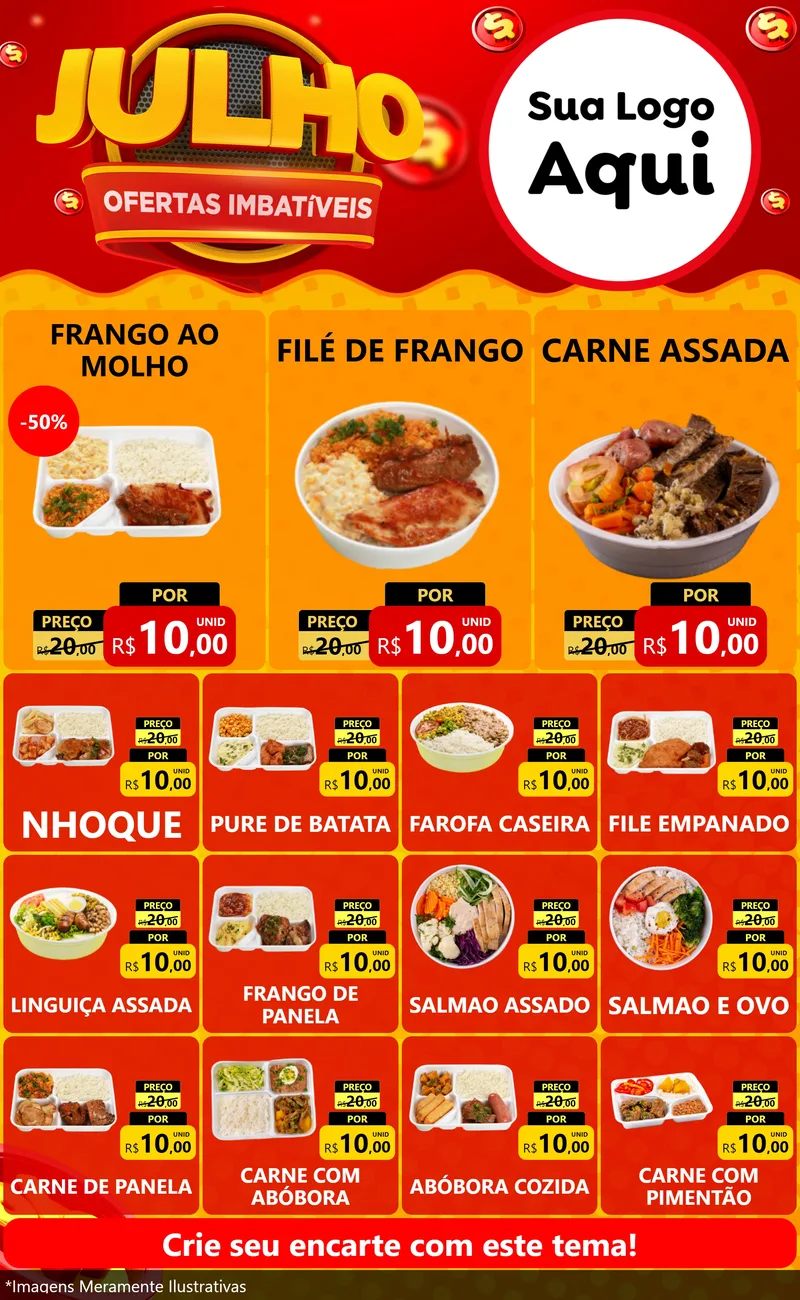 Modelo de Encarte para Encarte Grande com o tema Julho Ofertas Imbatíveis para Restaurante