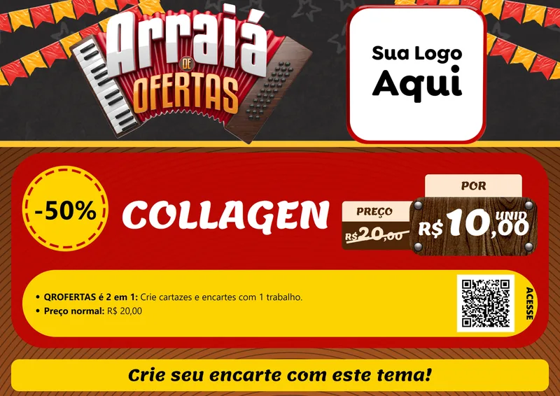 Modelo de Cartaz para Cartaz A4 Horizontal com o tema Arraiá de Ofertas - Junina para Suplementos alimentares