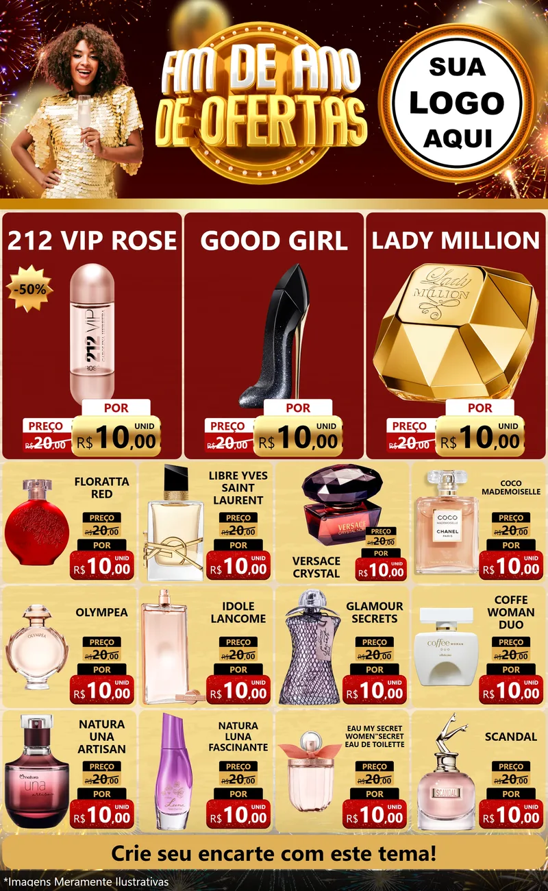 Modelo de Encarte para Encarte Grande com o tema Fim de Ano de Ofertas para Perfumes