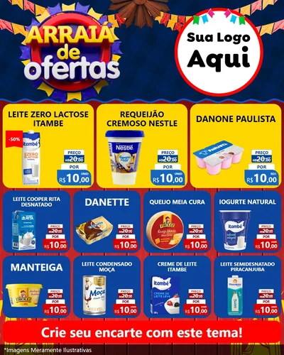 Modelo de Rede Social para Feed Instagram com o tema Arraiá de Ofertas para Frios e Laticínios