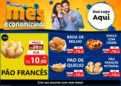 Modelo de Encarte para Encarte A4 Horizontal com o tema Comece O Mês Economizando para Padaria