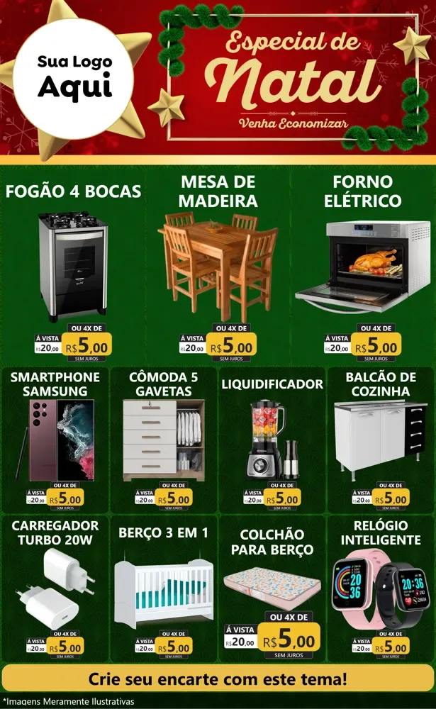 Modelo de Encarte para Encarte Grande com o tema Especial de Natal para Móveis e Eletro