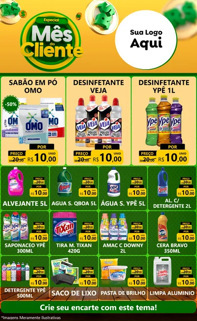 Modelo de Encarte para Encarte Grande com o tema Especial Mês do Cliente para Produtos de Limpeza