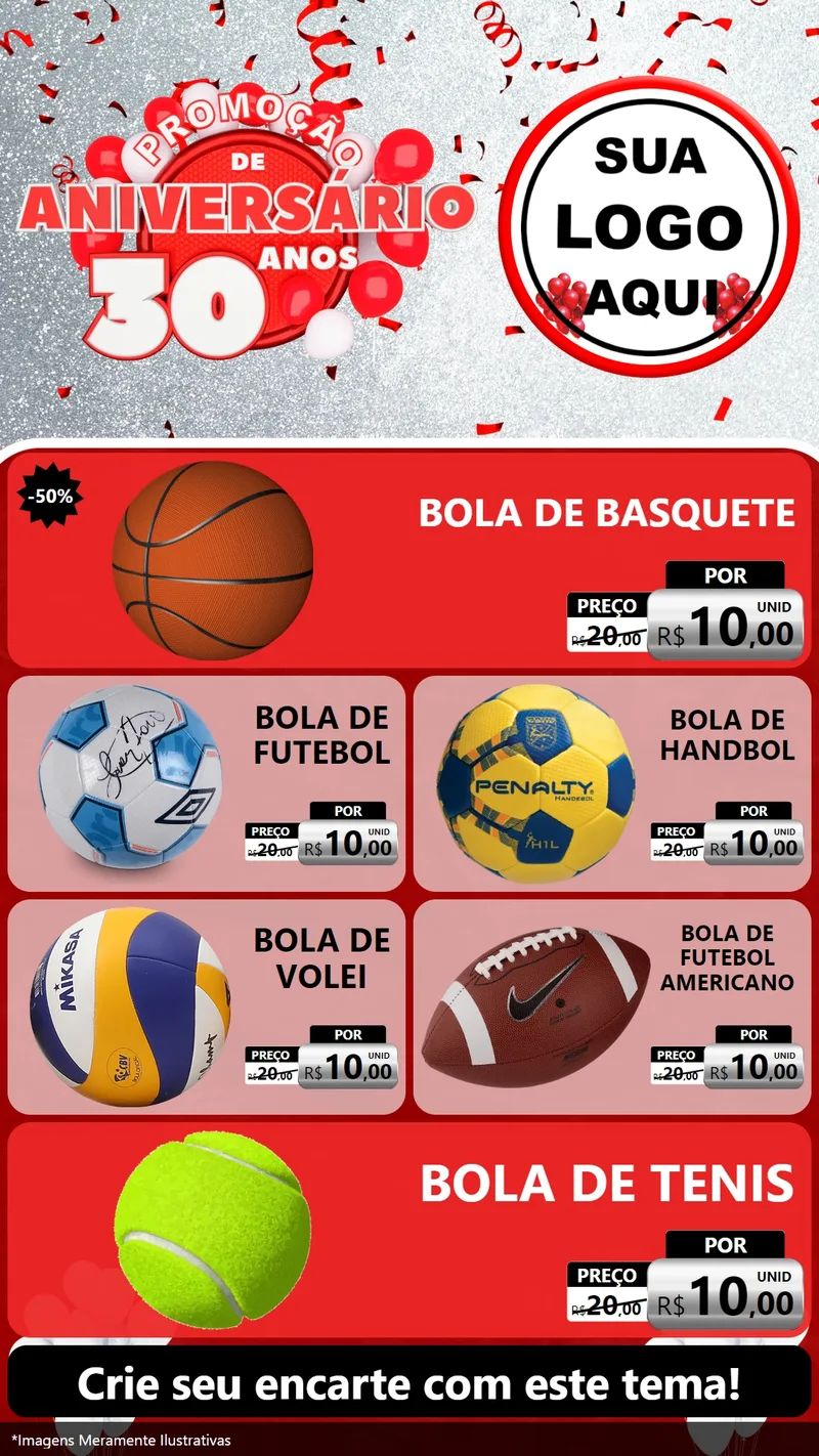 Modelo de TV para TV Vertical com o tema Promoção de Aniversário - 30 Anos para Artigos Esportivos