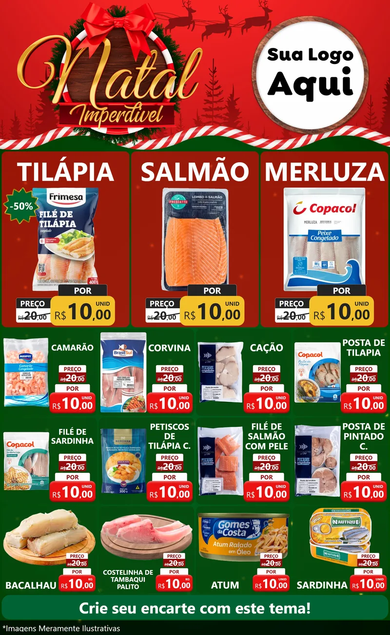 Modelo de Encarte para Encarte Grande com o tema Natal Imperdível para Peixaria