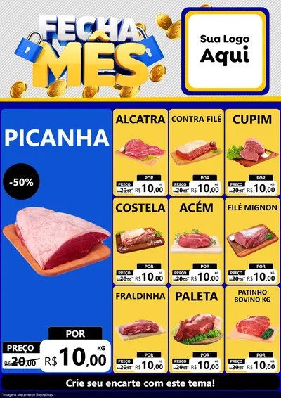 Modelo de Encarte para Encarte A4 Vertical com o tema Fecha Mês para Açougue