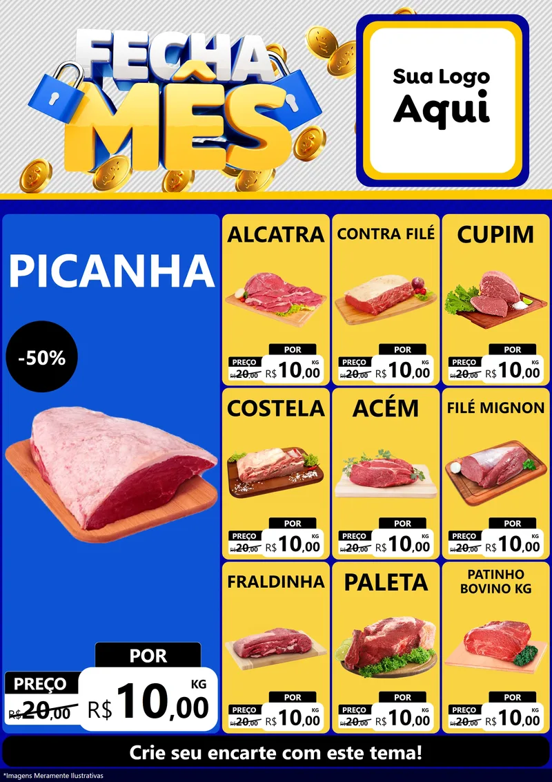 Modelo de Encarte para Encarte A4 Vertical com o tema Fecha Mês para Açougue