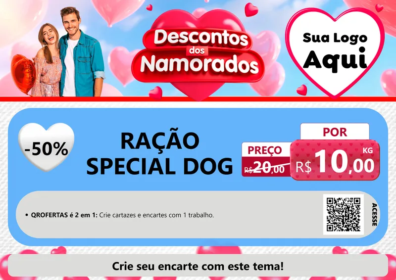 Modelo de Cartaz para Cartaz A4 Horizontal com o tema Descontos dos Namorados para Pet Shop