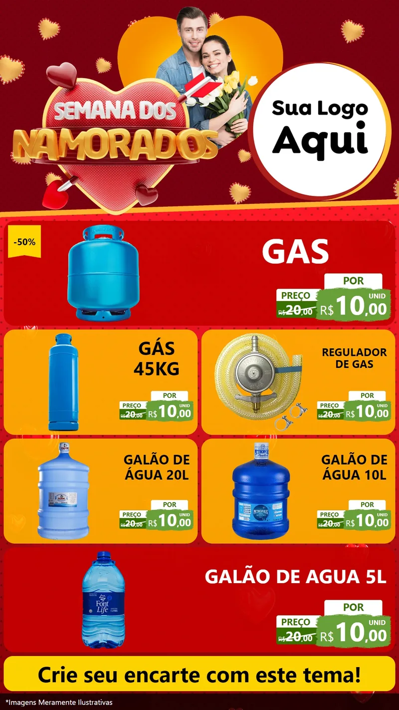Modelo de TV para TV Vertical com o tema Semana dos Namorados para Água e gás