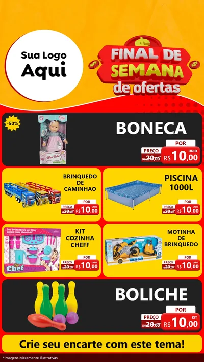 Modelo de TV para TV Vertical com o tema Final de Semana de Ofertas para Brinquedos