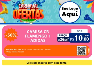 Modelo de Cartaz para Cartaz A4 Horizontal com o tema Carnaval de Ofertas para Roupas e acessórios