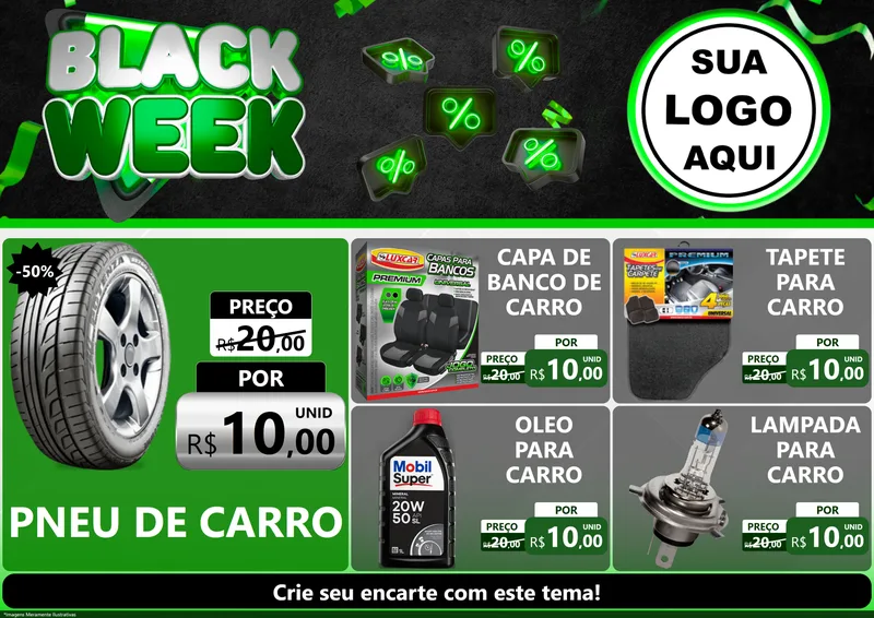 Modelo de Encarte para Encarte A4 Horizontal com o tema Black Week para Auto peças