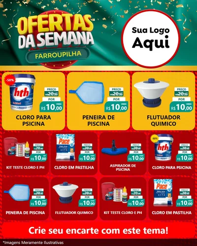 Modelo de Rede Social para Feed Instagram com o tema Ofertas da Semana Farroupilha para Produtos para Piscina