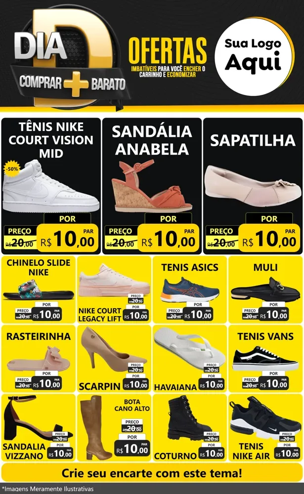 Modelo de Encarte para Encarte Grande com o tema Dia D Mais Economia para Calçados