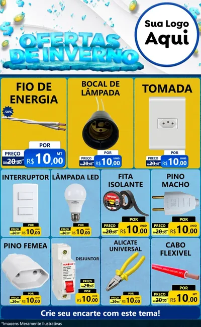 Modelo de Encarte para Encarte Grande com o tema Ofertas de Inverno para Materiais Elétricos