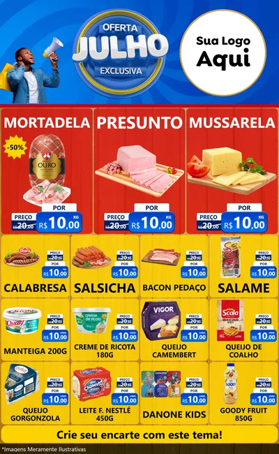 Modelo de Encarte para Encarte Grande com o tema Oferta Exclusiva, Julho para Frios e Laticínios