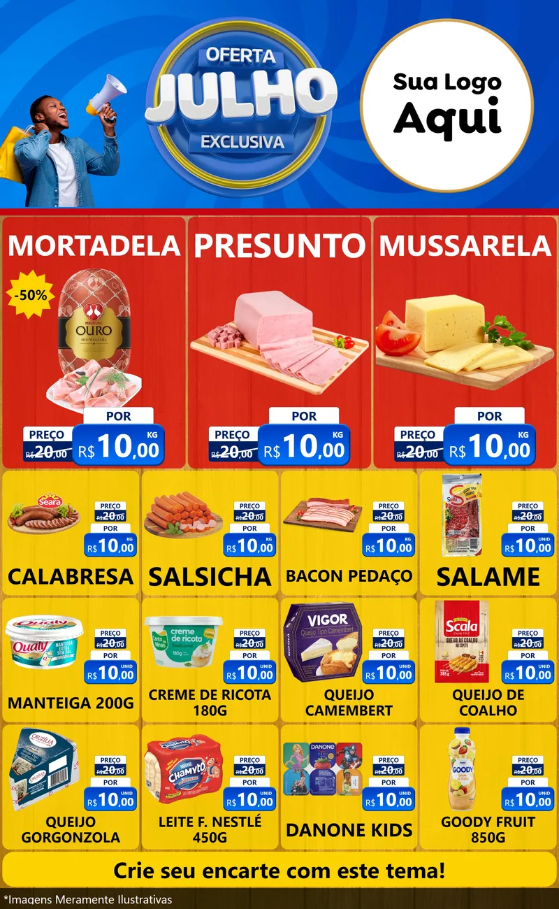 Modelo de Encarte para Encarte Grande com o tema Oferta Exclusiva, Julho para Frios e Laticínios