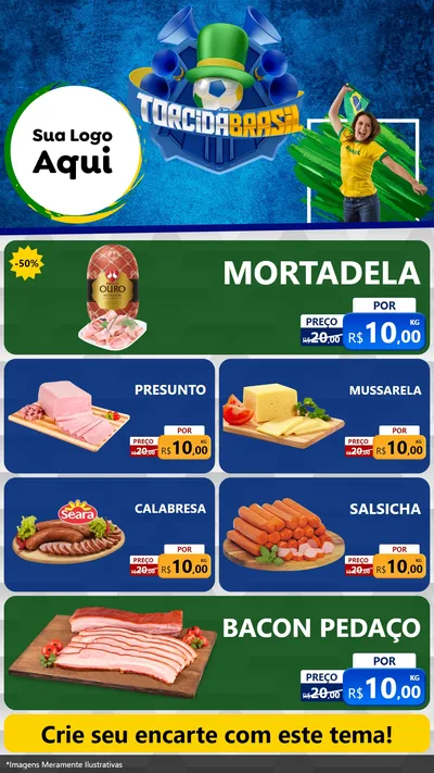 Modelo de TV para TV Vertical com o tema Torcida Brasil - Copa para Frios e Laticínios