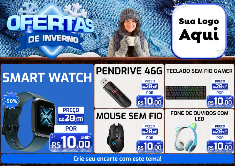 Modelo de Encarte para Encarte A4 Horizontal com o tema Ofertas de Inverno para Informática