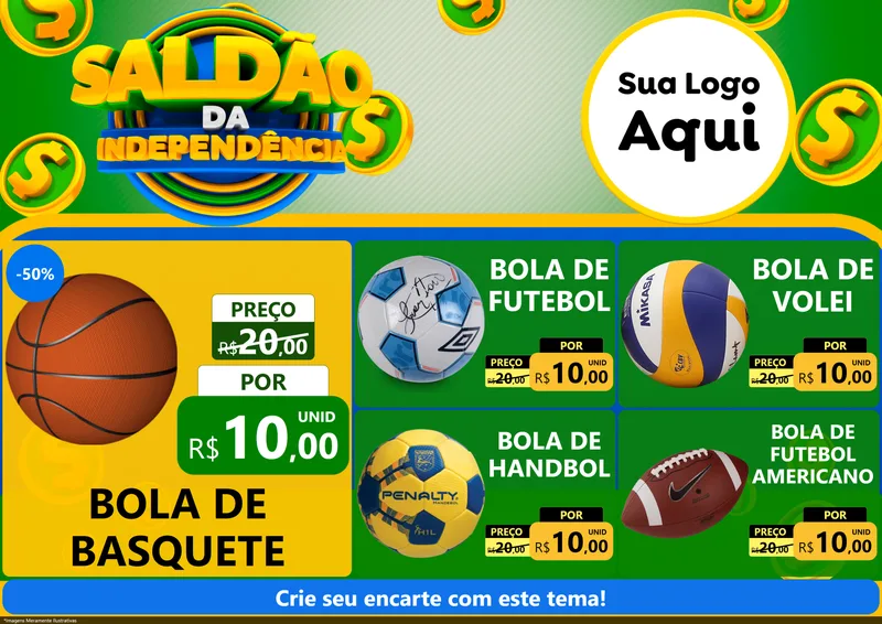 Modelo de Encarte para Encarte A4 Horizontal com o tema Saldão da Indepêndencia para Artigos Esportivos