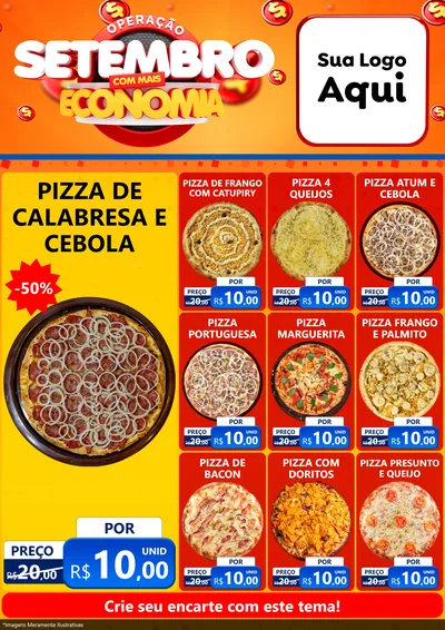 Modelo de Encarte para Encarte A4 Vertical com o tema Operação Setembro Com Muita Economia para Pizzaria