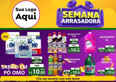 Modelo de Encarte para Encarte A4 Horizontal com o tema Semana Arrasadora para Produtos de Limpeza