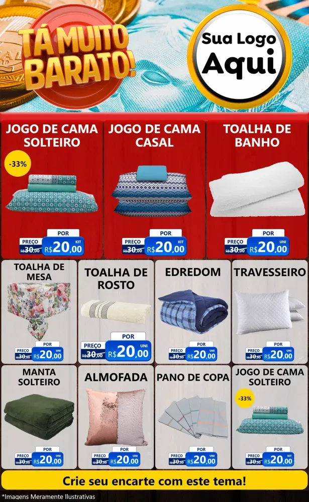 Modelo de Encarte para Encarte Grande com o tema Está Muito Barato para Cama, Mesa e Banho