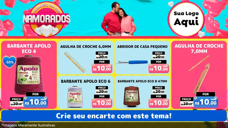 Modelo de TV para TV Horizontal com o tema Promoção Dia dos Namorados para Armarinho e Aviamentos