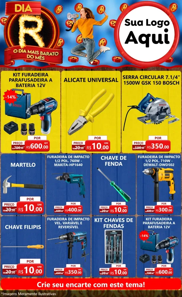 Modelo de Encarte para Encarte Grande com o tema Dia R - O Dia Mais Barato Do Mês para Maquinas e Ferramentas
