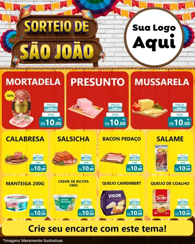 Modelo de Rede Social para Feed Instagram com o tema Sorteio de São João para Frios e Laticínios