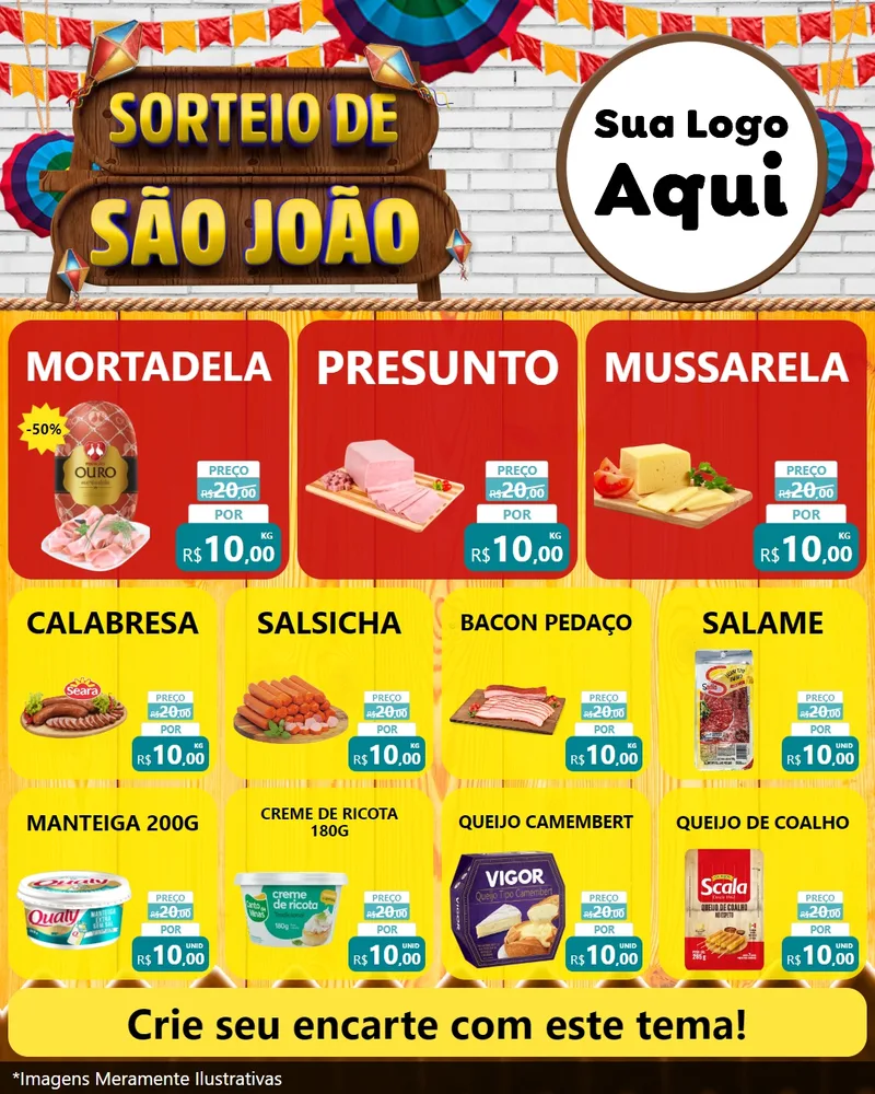 Modelo de Rede Social para Feed Instagram com o tema Sorteio de São João para Frios e Laticínios