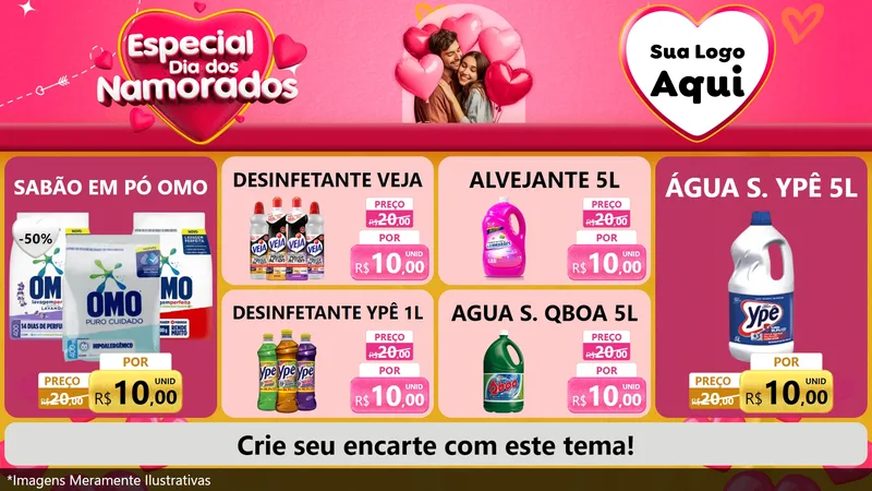Modelo de TV para TV Horizontal com o tema Especial Dia dos Namorados para Produtos de Limpeza